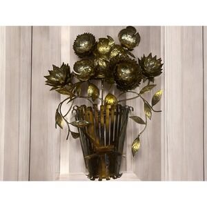 Vintage Brass 3D Floral Wall Hanging Gothic Maximalist Adjustable Art Castlecore